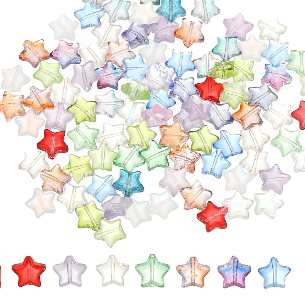 6489 Star Beads, 100Pcs Crystal Star Beads Translucent Czech Glass Beads